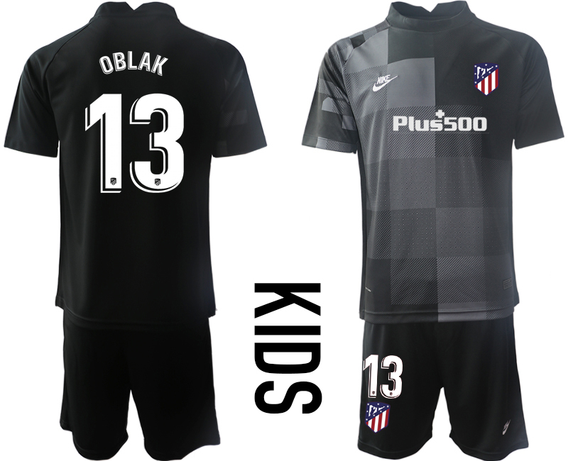 Youth 2021-2022 Club Atletico Madrid black goalkeeper #13 Soccer Jersey